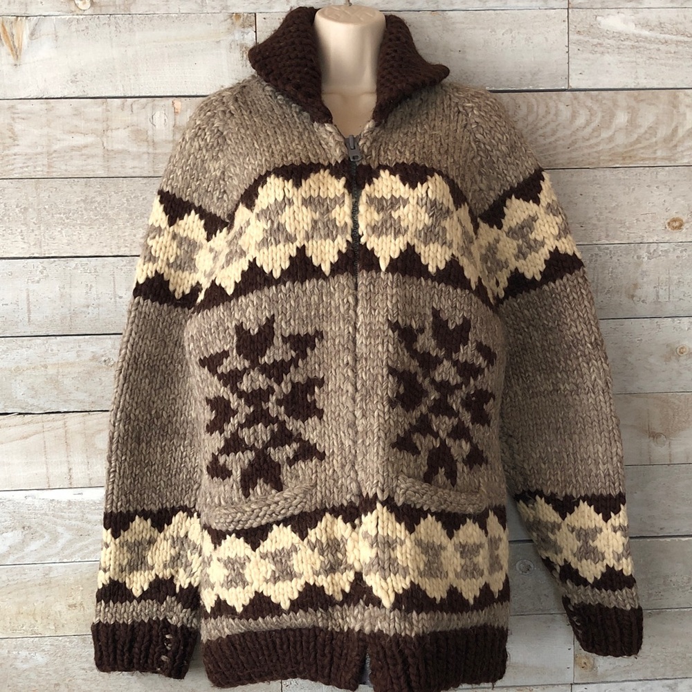 Genuine Wool Cowichan style zip cardigan